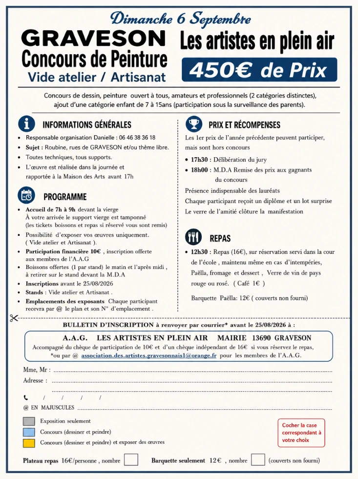 Règlement et bulletin d'inscription concours artistes en plein air Graveson